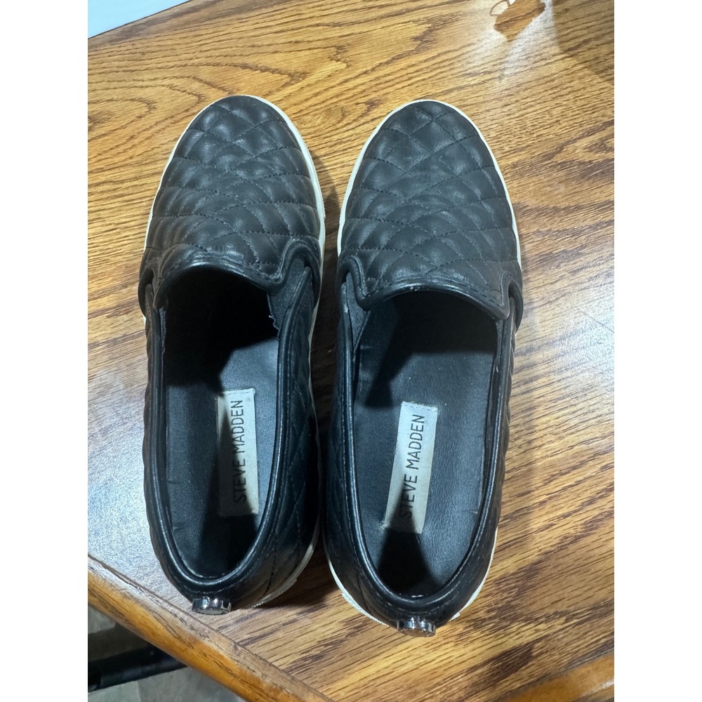 Steve‎ Madden Black Quilted Leather Slip On Sneakers Women Shoes Ecentrcq